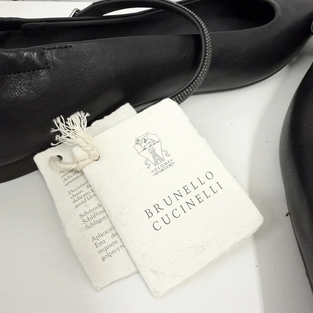 Brunello Cucinelli Mary Jane Leather Shoes Black Monili Crystal NWT $1350 38 1/2